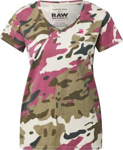 G-Star RAW Tričko khaki / olivová / bobule / režná