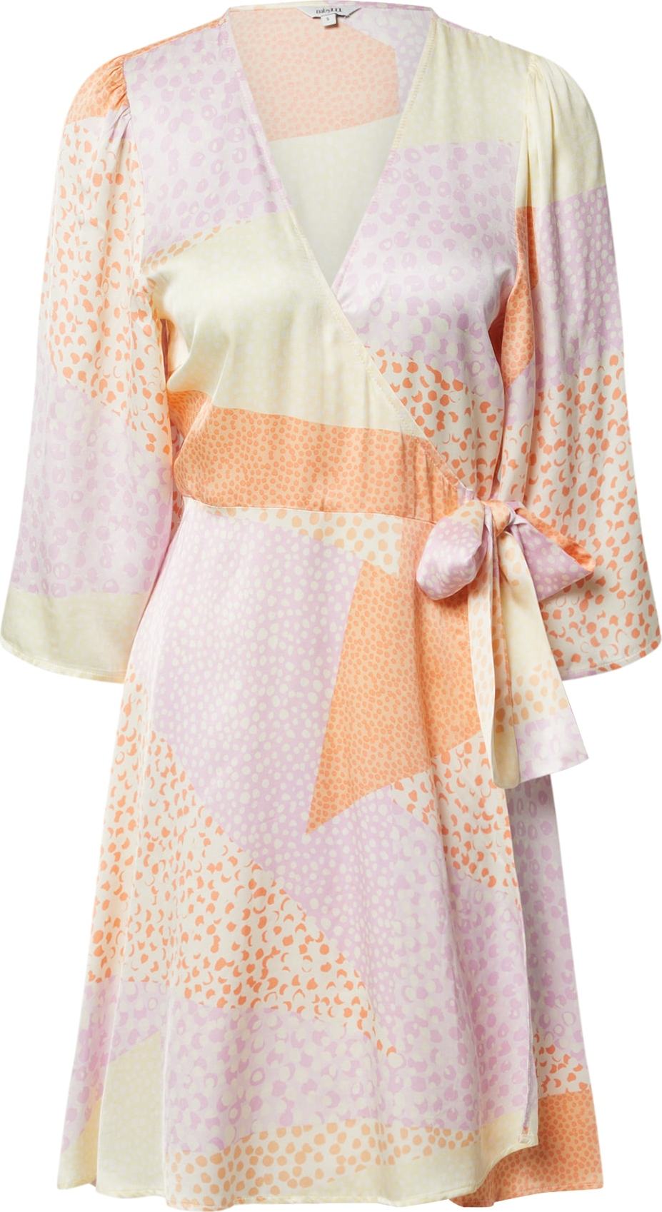 mbym Košilové šaty 'Melika' béžová / světle fialová / meruňková / mandarinkoná