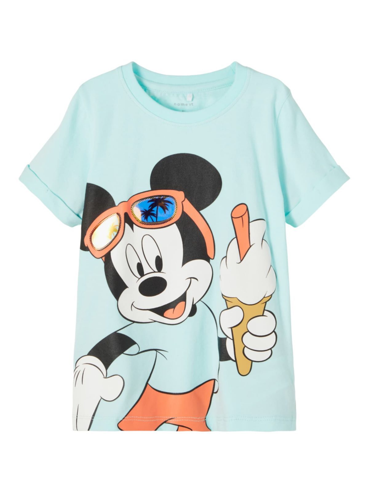 NAME IT Tričko 'Mickey Mario' mátová / oranžová / černá / karamelová