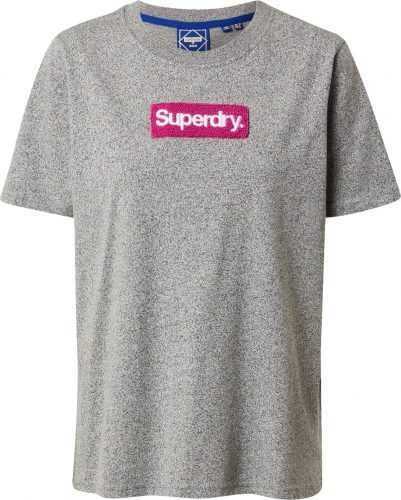 Superdry Tričko šedý melír / fuchsiová / bílá