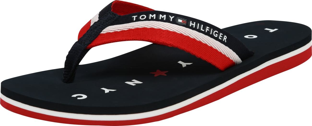 TOMMY HILFIGER Žabky 'Loves ny Beach' námořnická modř / bílá / červená
