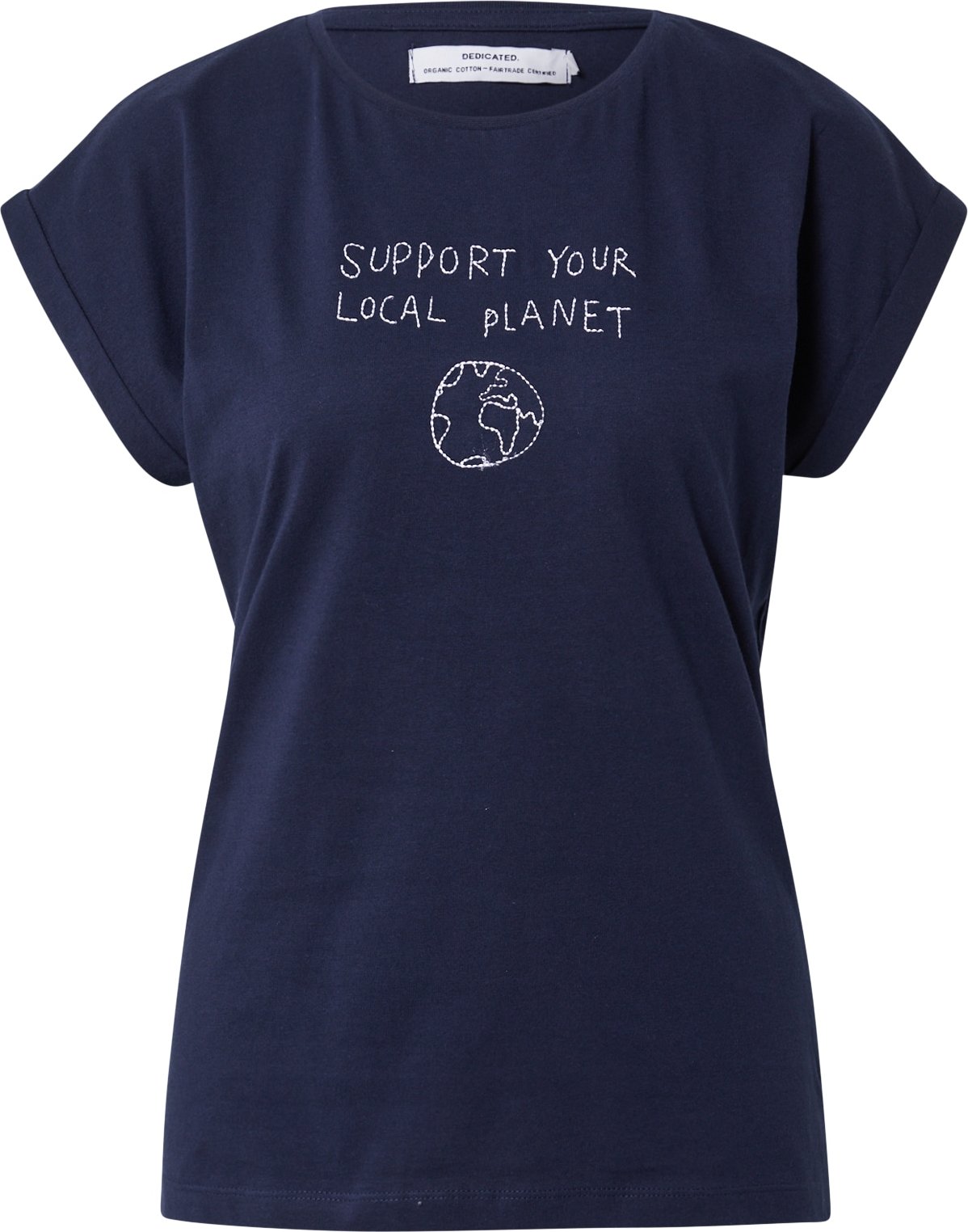DEDICATED. Tričko 'Visby Local Planet' námořnická modř / bílá