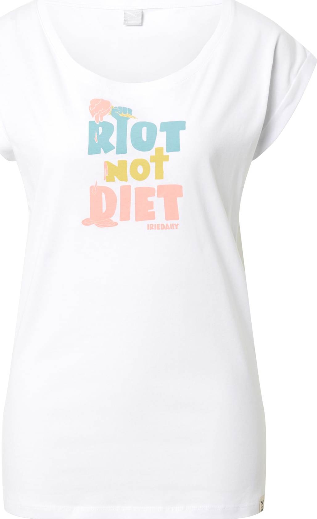 Iriedaily Tričko 'No Diet' bílá / modrá / žlutá / korálová