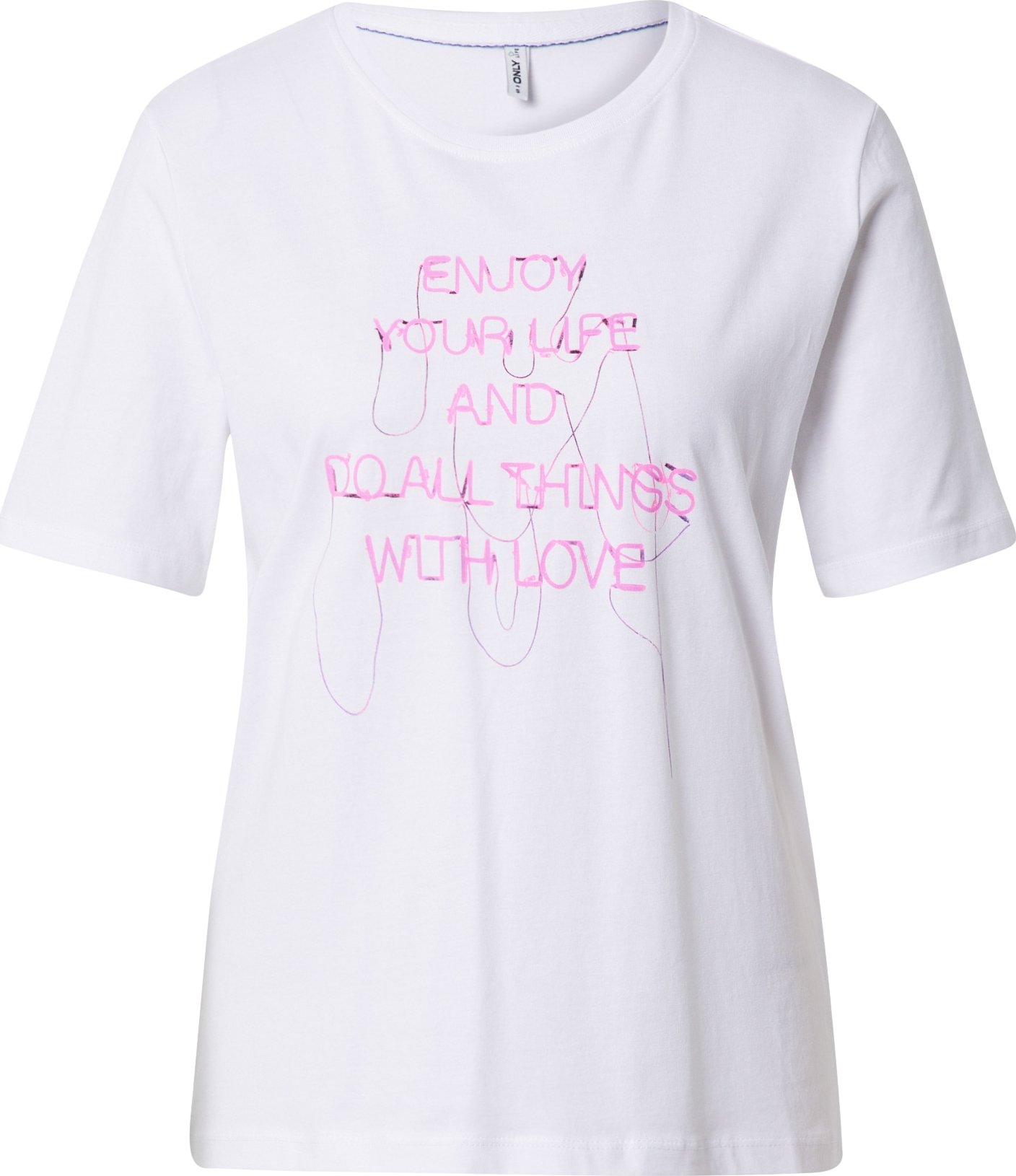 ONLY Tričko 'CHLOE' bílá / svítivě růžová