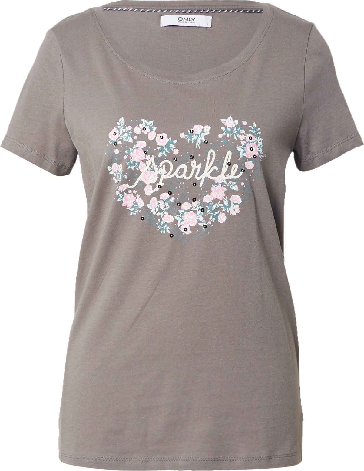 ONLY Tričko 'KITA' tmavě šedá / bílá / starorůžová