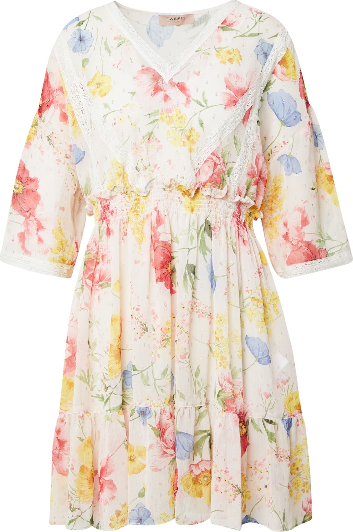 Twinset Letní šaty tělová / bílá / kouřově modrá / žlutá / mix barev