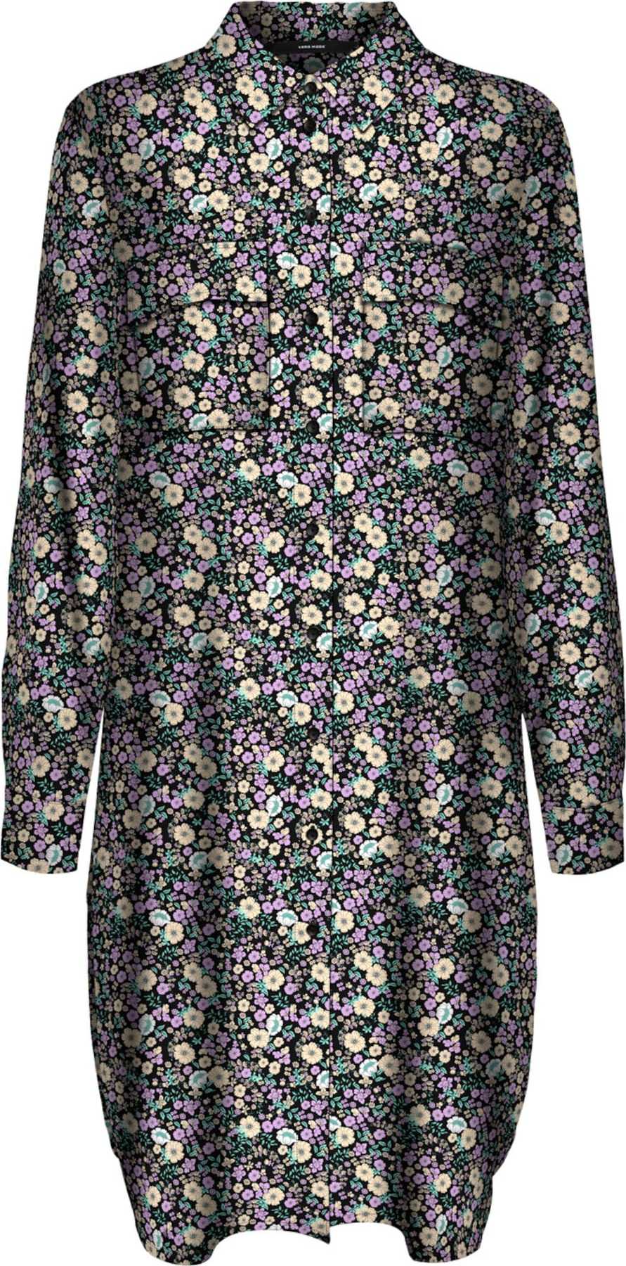 VERO MODA Košilové šaty 'Saga' černá / šeříková / pastelově žlutá / pastelově zelená