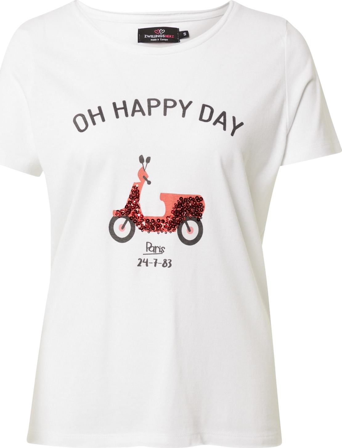 Zwillingsherz Tričko 'Oh Happy Day' bílá / červená / černá