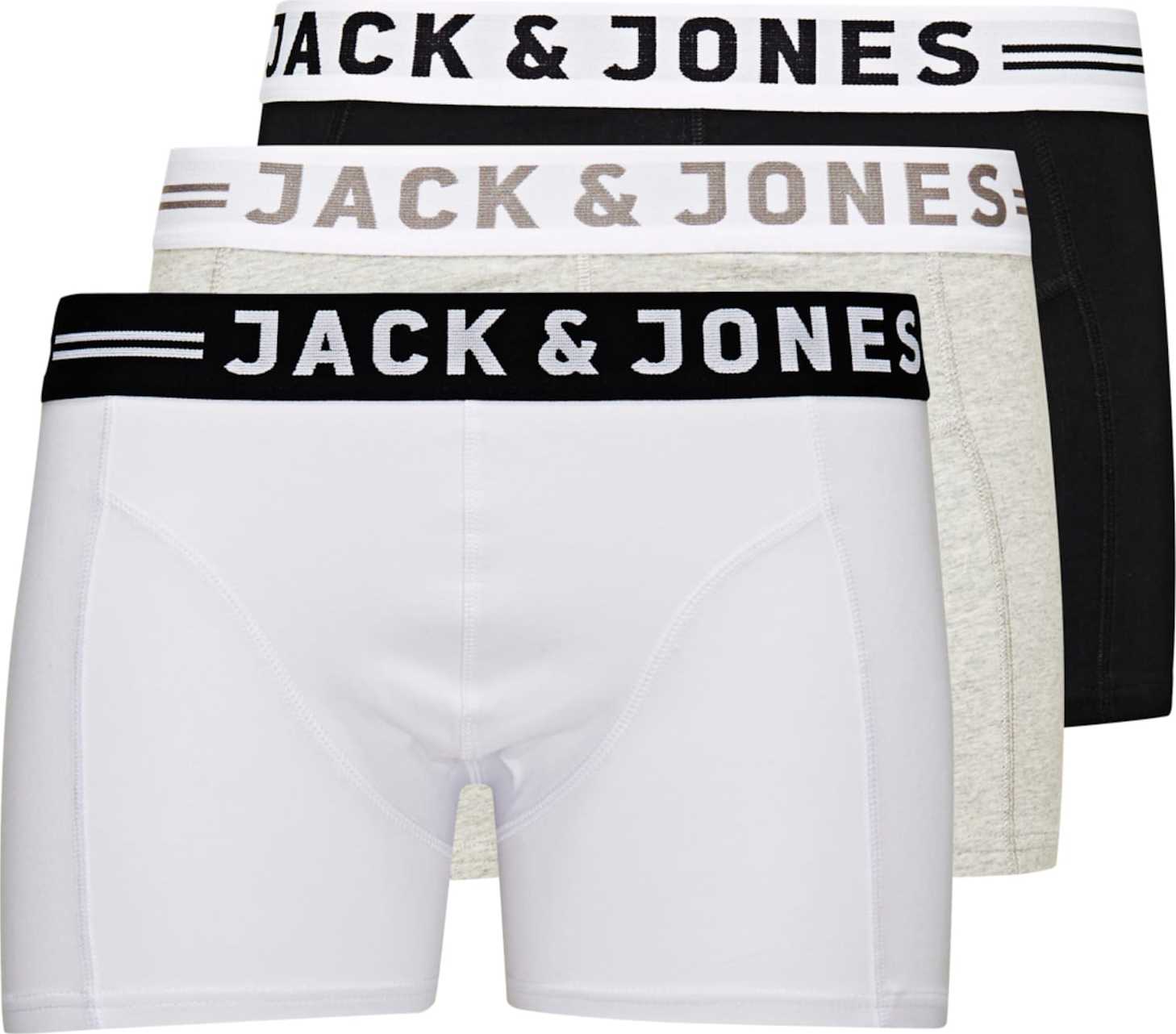 JACK & JONES Boxerky 'Sense' bílá / černá / světle šedá