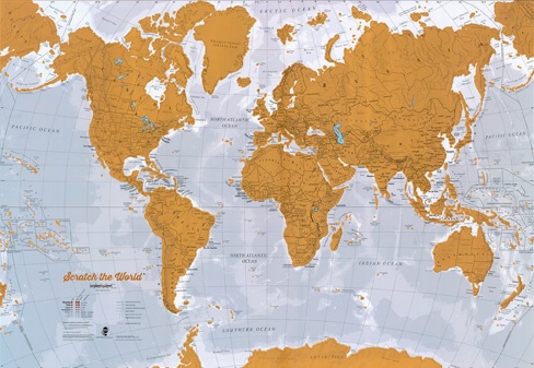 Stírací mapa je skvělým dárkem pro cestovatele